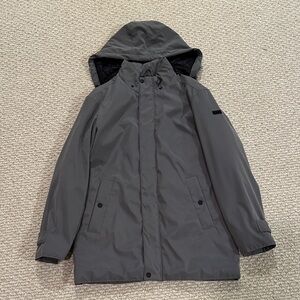 DKNY Men's Gray Hooded Raincoat